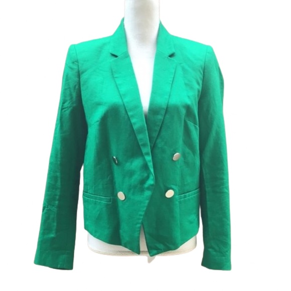 MANGO SUIT green blazer jacket women cotton linen career - Picture 4 of 17